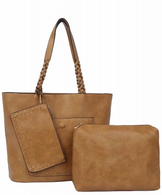 Fashion Whipstitch Pocket 3-in-1 Shopper Set LHU363 STONE